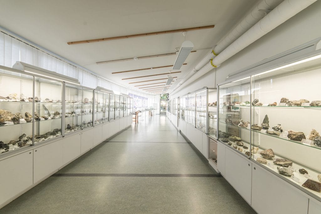 Glass cabinets of Viljo Nissinen´s Mineral Collection.