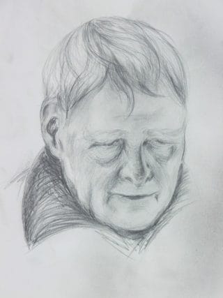 Lyijykynäpiirros miehen kasvoista.