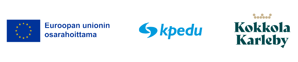 Kuvassa vasemmalla Euroopan union osarahoittama -logo, keskellä kpedun logo ja oikealla Kokkola Karleby -logo